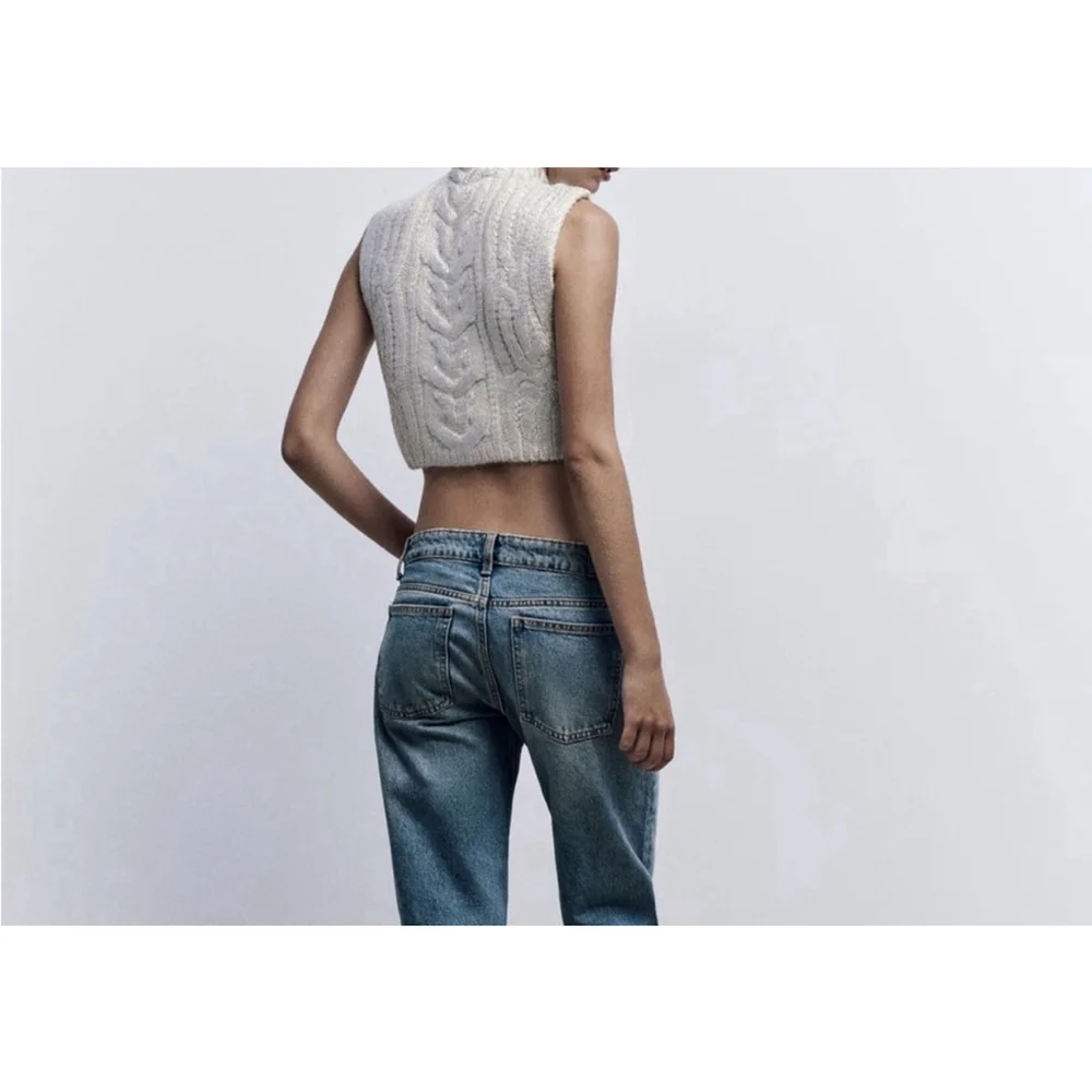 Zara Metallic Ivory Cable Knit Sweater Medium NWOT - Picture 3 of 5